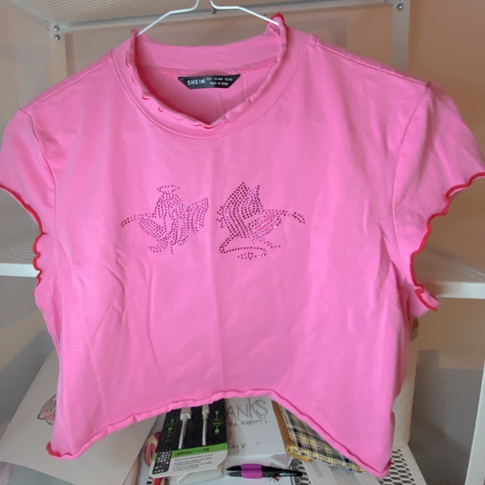 Beautiful pink croptop with lady devils in gems